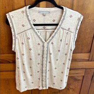 Daniel Rainn (Anthropologie) Beige Embroidered Sleevless Blouse